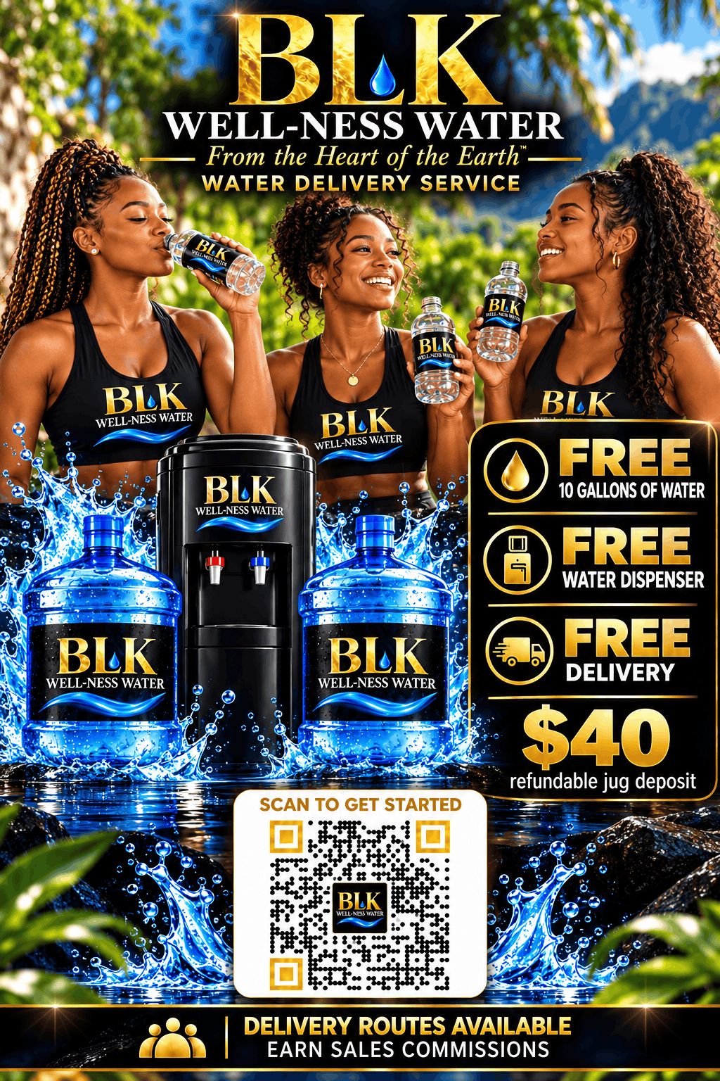 BLK water delivery introductory offer: 10 free gallons, dispenser and eligible delivery with a $40 refundable jug deposit