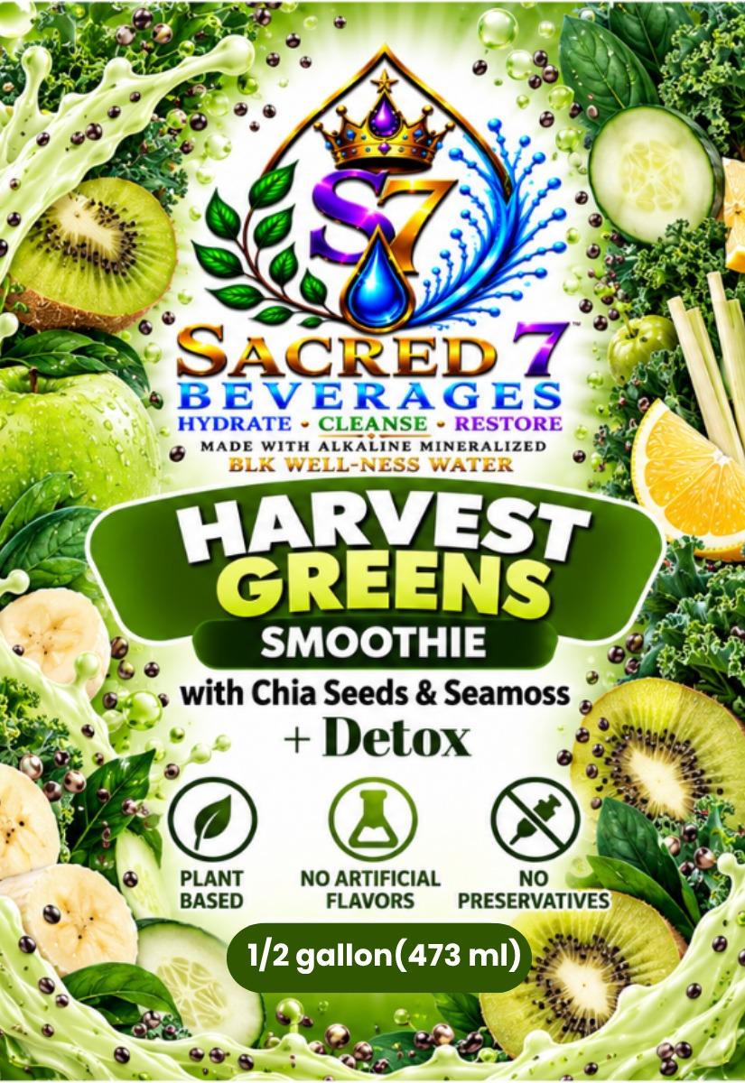 Sacred 7 Harvest Greens smoothie label