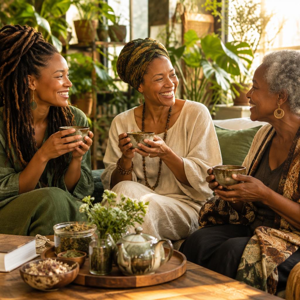 Black women sharing a supportive wellness moment