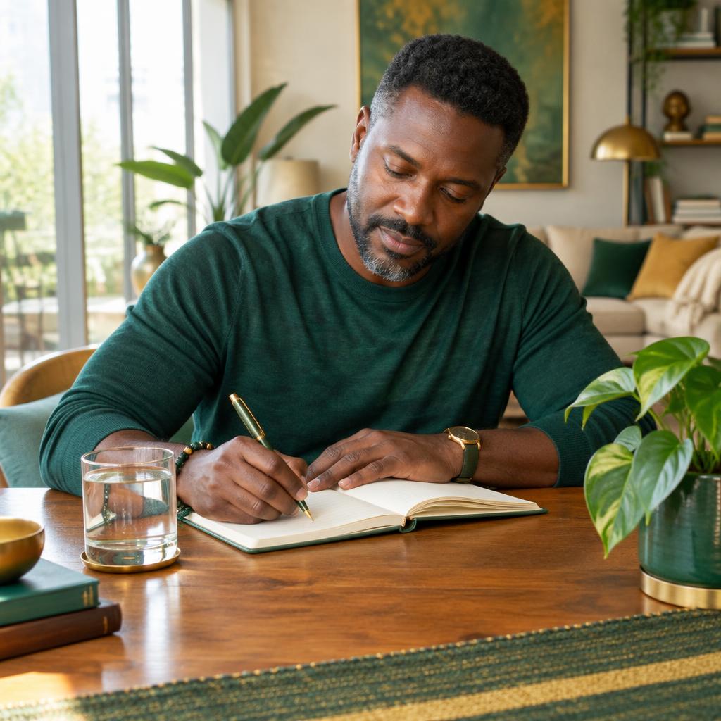 Black man reflecting and journaling